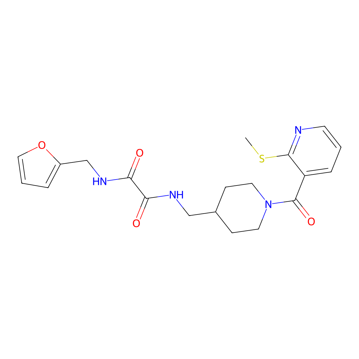 N1-(furan-2-ylmethyl)-N2-((1-(2-(methylthio)nicotinoyl)piperidin-4-yl)methyl)oxalamide molecular structure, CAS 1235051-13-4