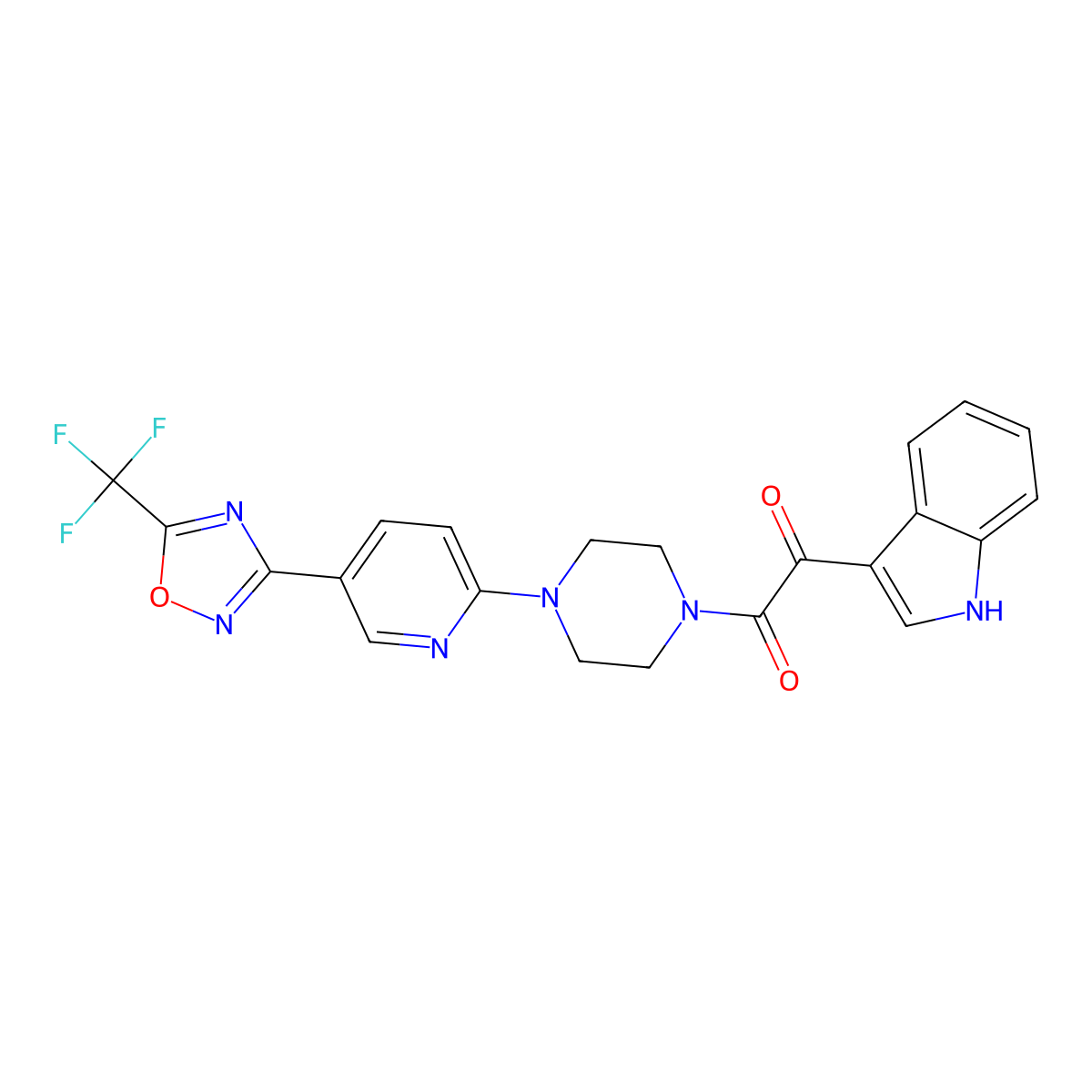1-(1H-indol-3-yl)-2-(4-{5-[5-(trifluoromethyl)-1,2,4-oxadiazol-3-yl]pyridin-2-yl}piperazin-1-yl)ethane-1,2-dione molecular structure, CAS 1235051-82-7
