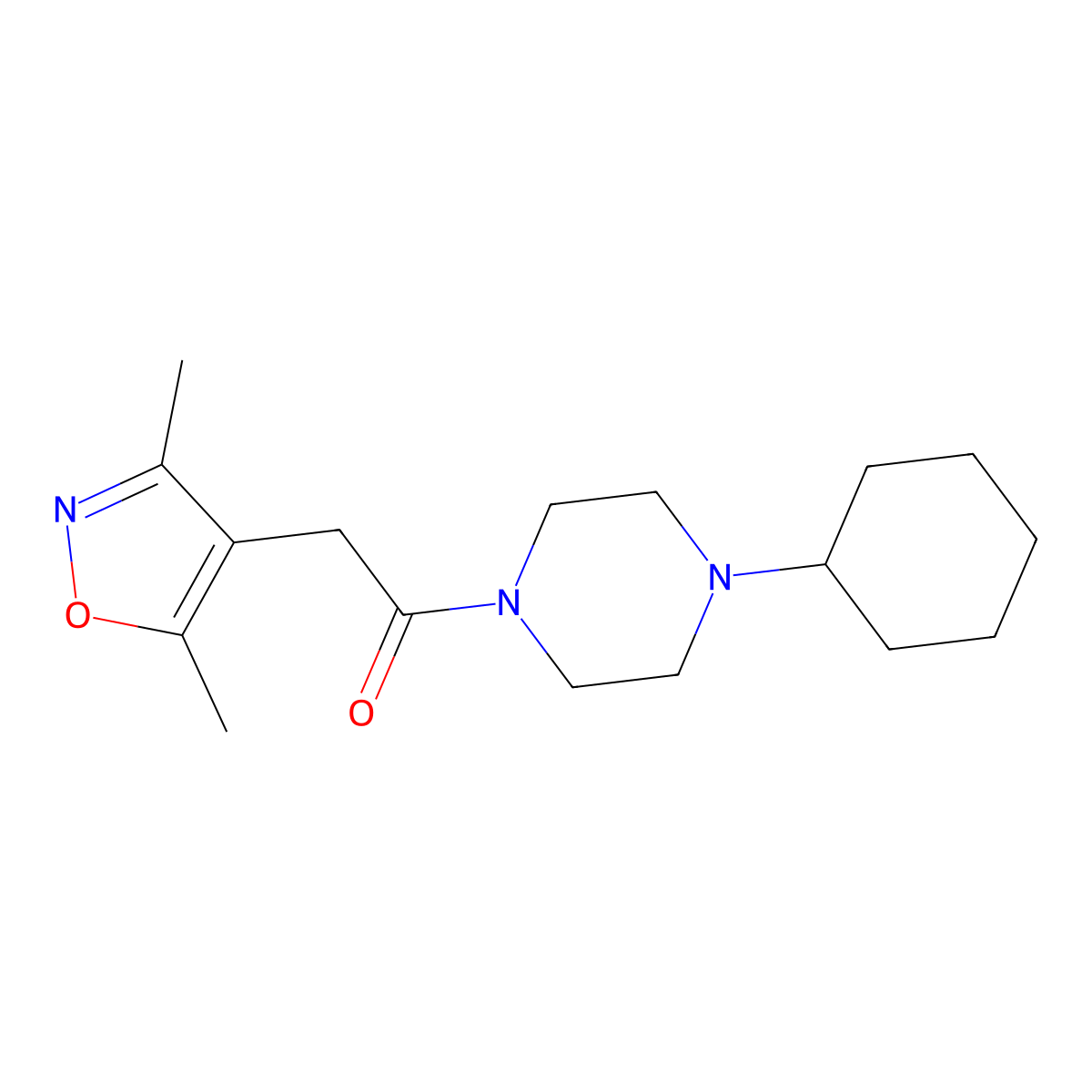 1-(4-Cyclohexylpiperazin-1-yl)-2-(3,5-dimethylisoxazol-4-yl)ethanone molecular structure, CAS 1235052-19-3