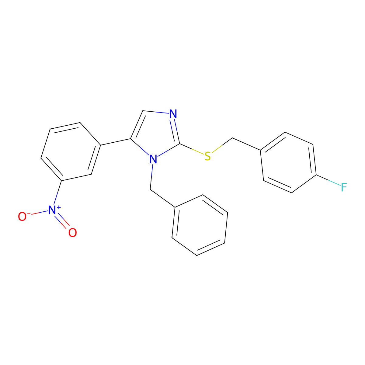 1-benzyl-2-((4-fluorobenzyl)thio)-5-(3-nitrophenyl)-1H-imidazole molecular structure, CAS 1235052-84-2