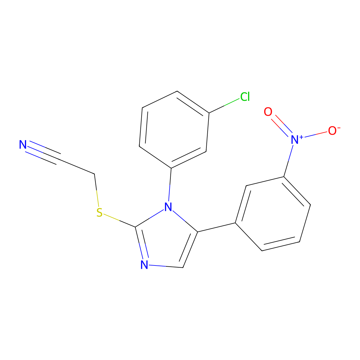 2-((1-(3-chlorophenyl)-5-(3-nitrophenyl)-1H-imidazol-2-yl)thio)acetonitrile molecular structure, CAS 1235052-90-0