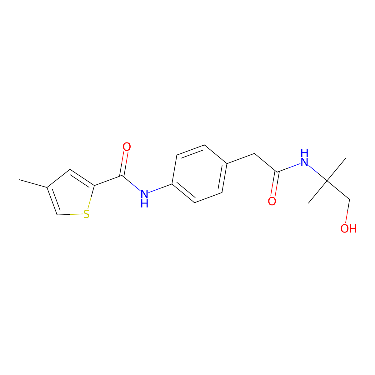 N-(4-(2-((1-hydroxy-2-methylpropan-2-yl)amino)-2-oxoethyl)phenyl)-4-methylthiophene-2-carboxamide molecular structure, CAS 1235054-78-0