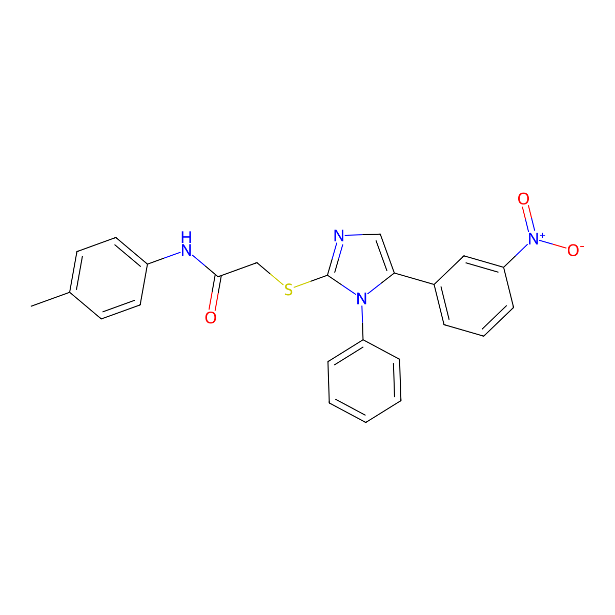 2-((5-(3-nitrophenyl)-1-phenyl-1H-imidazol-2-yl)thio)-N-(p-tolyl)acetamide molecular structure, CAS 1235054-90-6