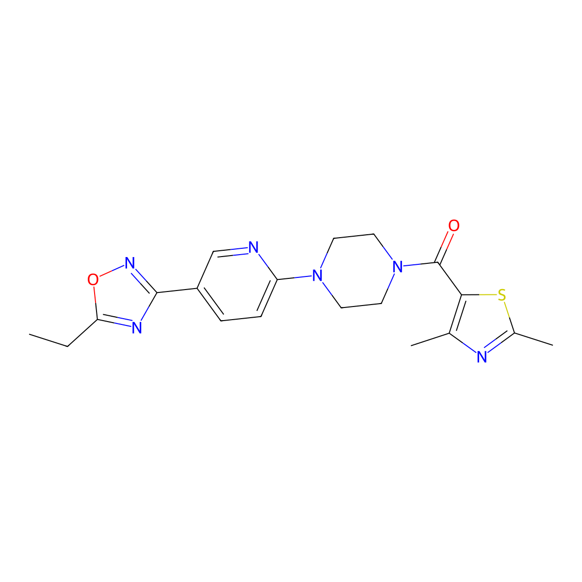 (2,4-Dimethylthiazol-5-yl)(4-(5-(5-ethyl-1,2,4-oxadiazol-3-yl)pyridin-2-yl)piperazin-1-yl)methanone molecular structure, CAS 1235055-00-1