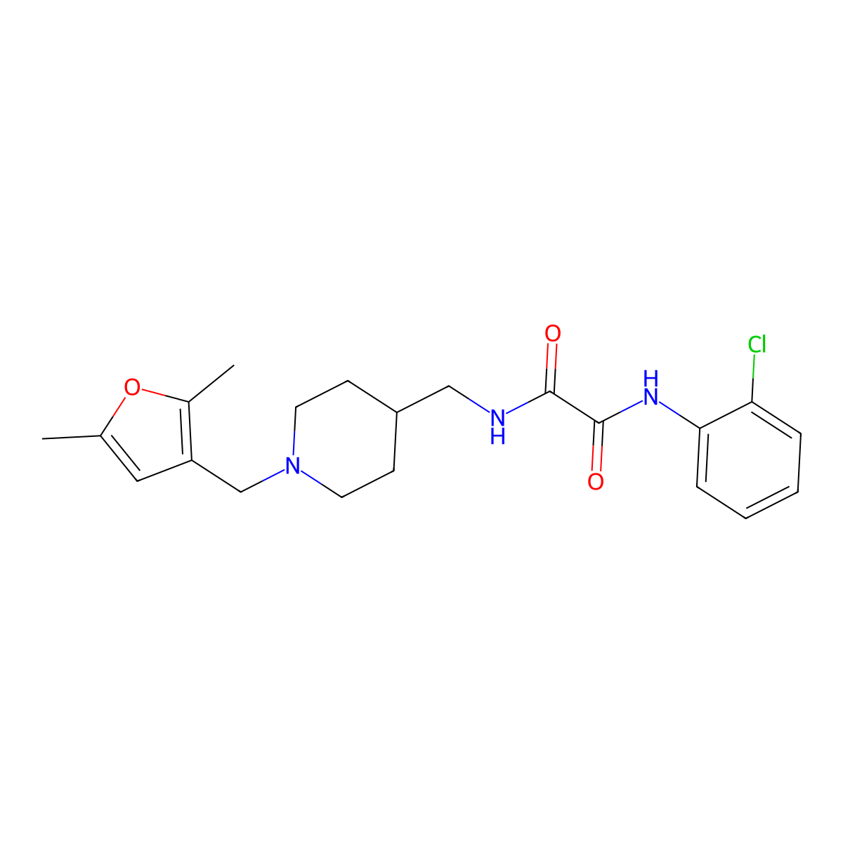 N1-(2-chlorophenyl)-N2-((1-((2,5-dimethylfuran-3-yl)methyl)piperidin-4-yl)methyl)oxalamide molecular structure, CAS 1235056-87-7