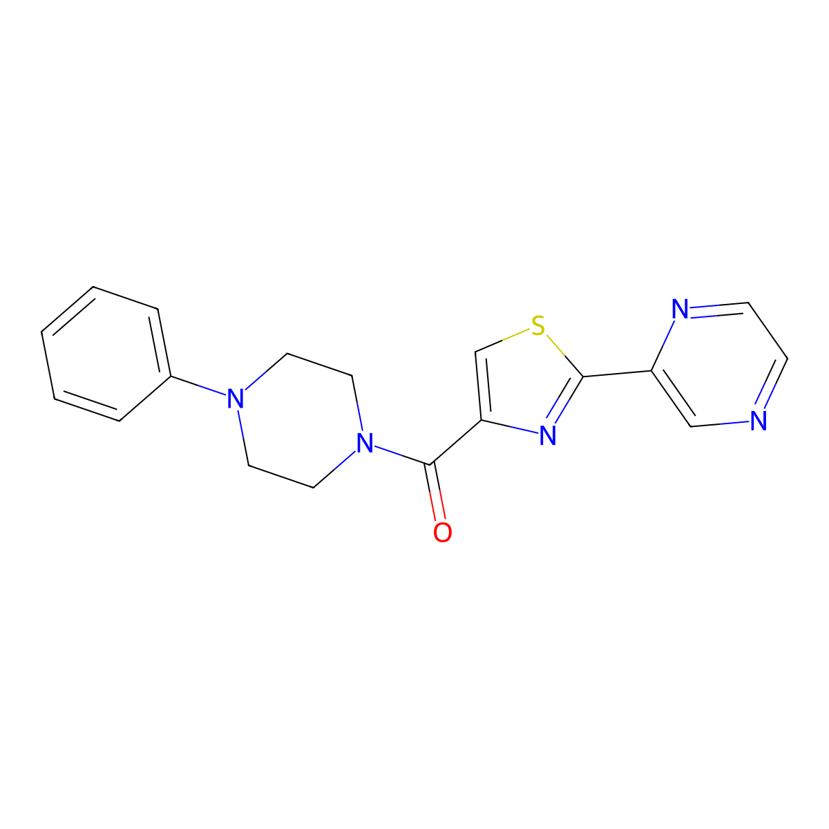 (4-Phenylpiperazin-1-yl)(2-(pyrazin-2-yl)thiazol-4-yl)methanone molecular structure, CAS 1235057-04-1