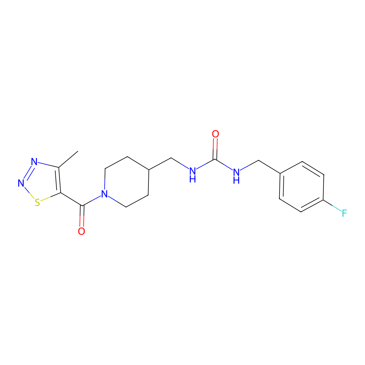 1-[(4-Fluorophenyl)methyl]-3-{[1-(4-methyl-1,2,3-thiadiazole-5-carbonyl)piperidin-4-yl]methyl}urea molecular structure, CAS 1235058-50-0