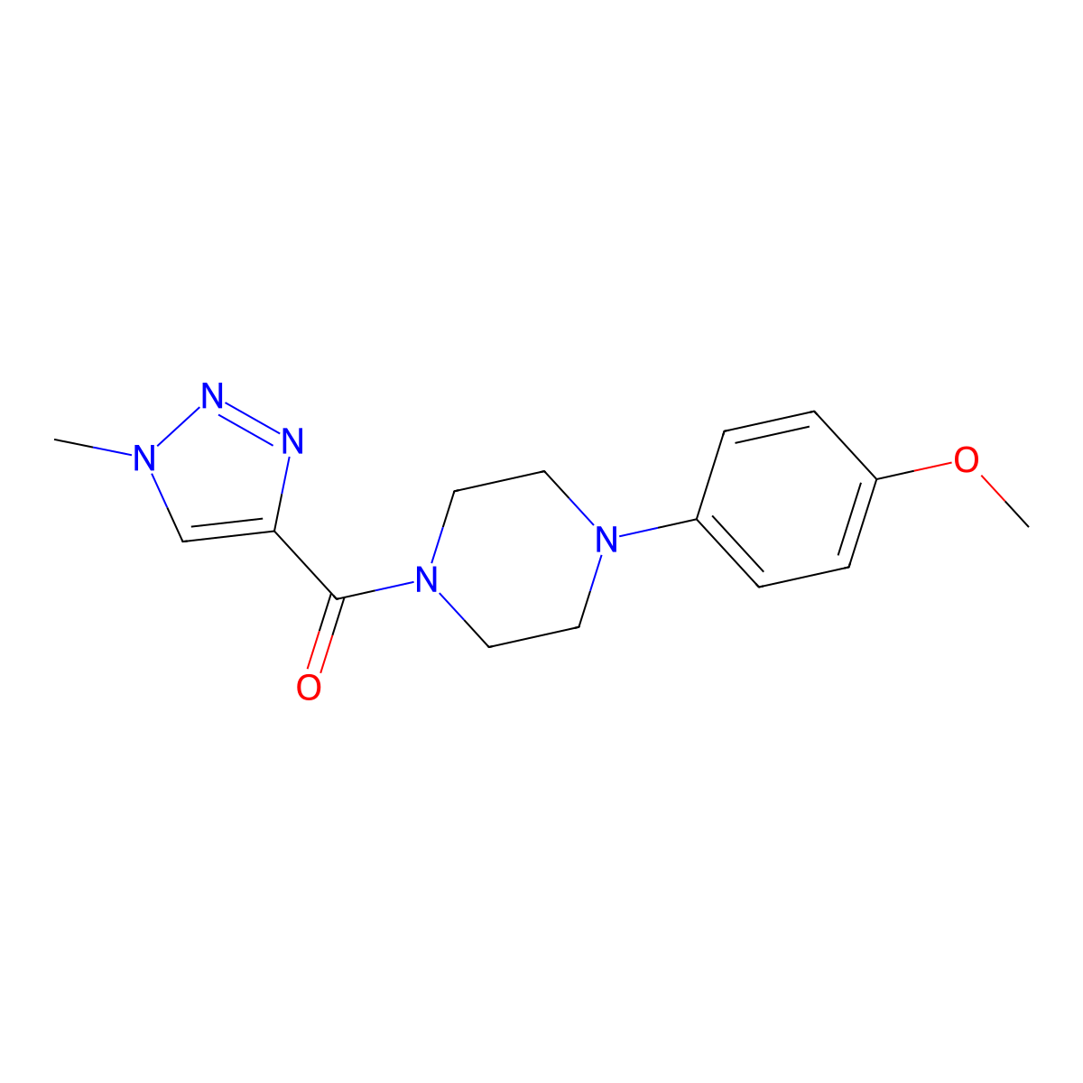 (4-(4-methoxyphenyl)piperazin-1-yl)(1-methyl-1H-1,2,3-triazol-4-yl)methanone molecular structure, CAS 1235058-61-3