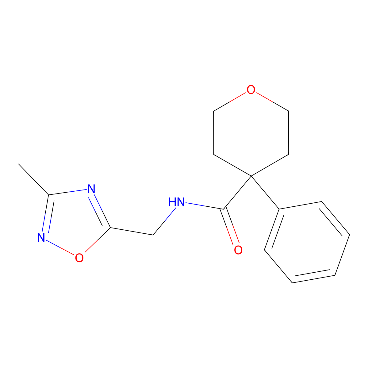 N-[(3-methyl-1,2,4-oxadiazol-5-yl)methyl]-4-phenyloxane-4-carboxamide molecular structure, CAS 1235058-75-9