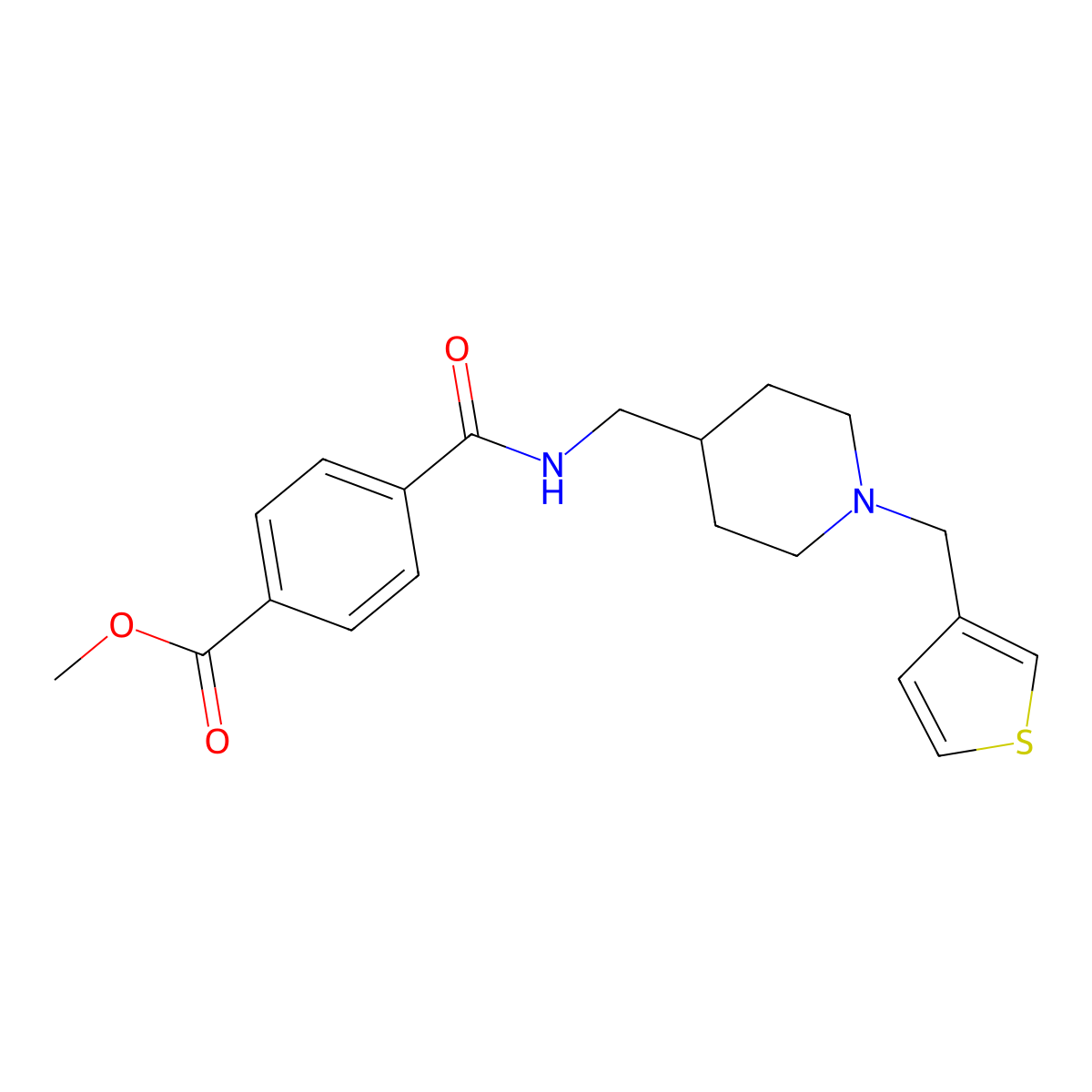Methyl 4-(((1-(thiophen-3-ylmethyl)piperidin-4-yl)methyl)carbamoyl)benzoate molecular structure, CAS 1235059-60-5