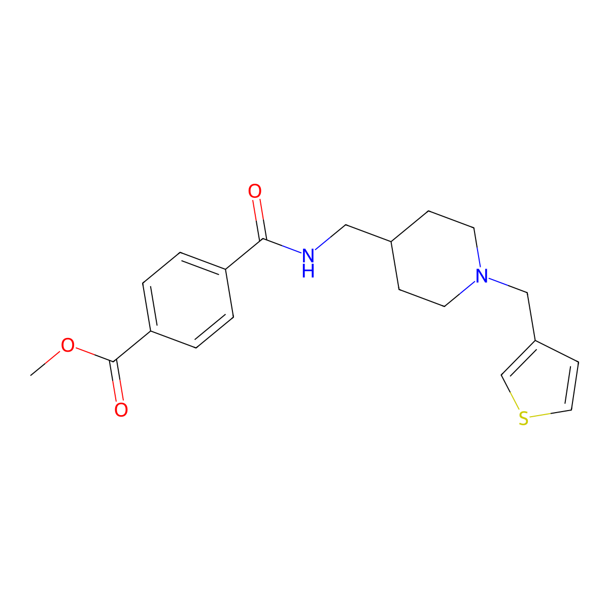 Methyl 4-(((1-(thiophen-3-ylmethyl)piperidin-4-yl)methyl)carbamoyl)benzoate molecular structure, CAS 1235059-60-5
