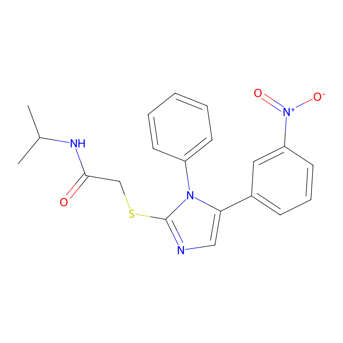 N-isopropyl-2-((5-(3-nitrophenyl)-1-phenyl-1H-imidazol-2-yl)thio)acetamide molecular structure, CAS 1235060-28-2