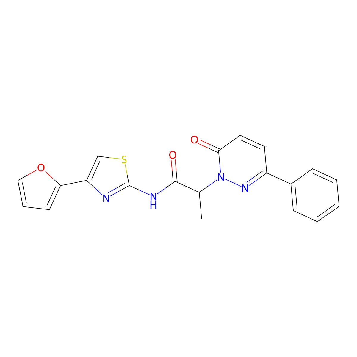 N-(4-(furan-2-yl)thiazol-2-yl)-2-(6-oxo-3-phenylpyridazin-1(6H)-yl)propanamide molecular structure, CAS 1235060-60-2