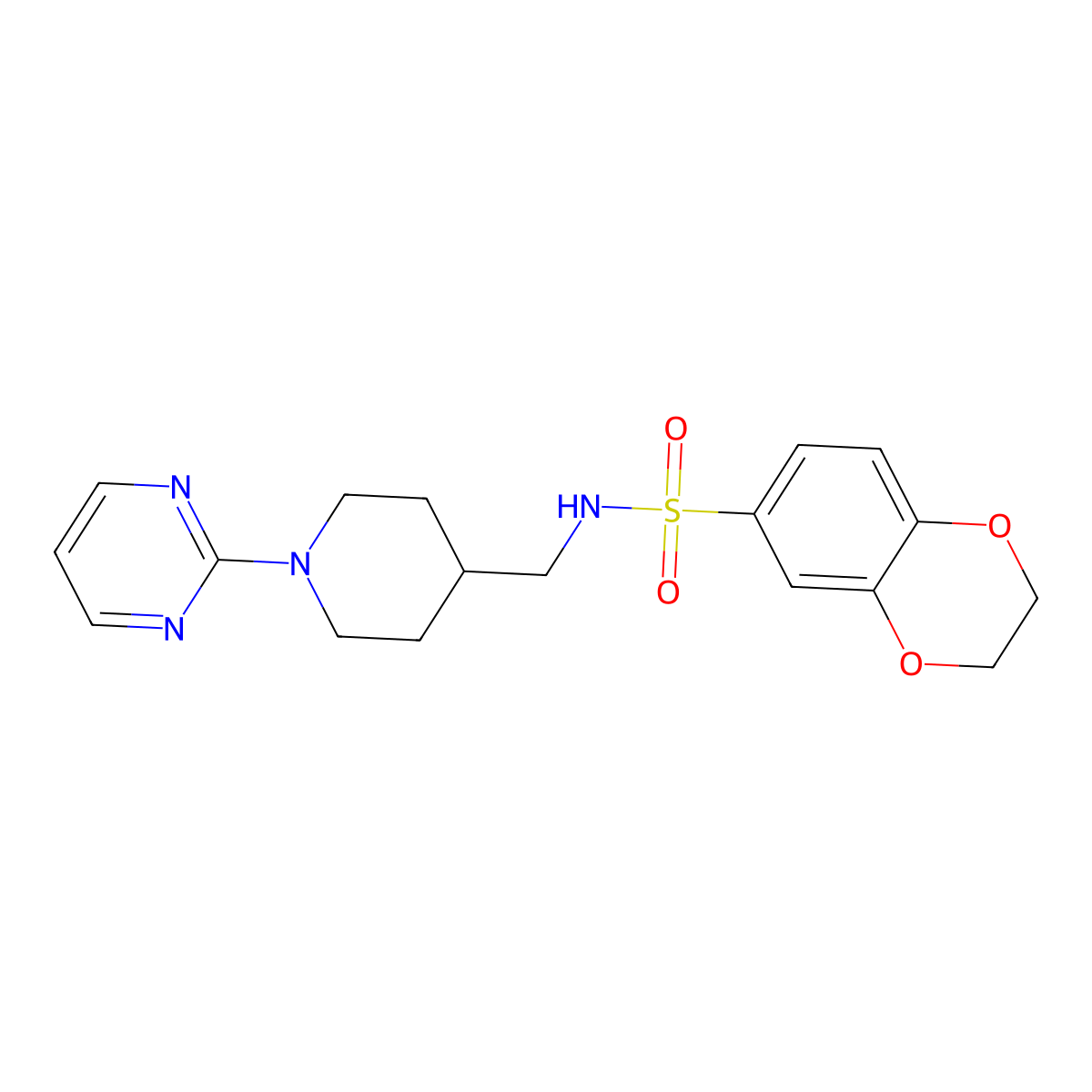N-((1-(pyrimidin-2-yl)piperidin-4-yl)methyl)-2,3-dihydrobenzo[b][1,4]dioxine-6-sulfonamide molecular structure, CAS 1235060-78-2