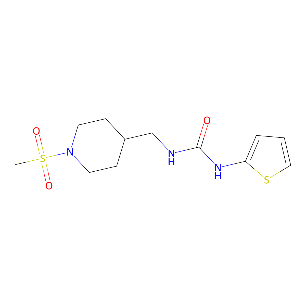 1-((1-(Methylsulfonyl)piperidin-4-yl)methyl)-3-(thiophen-2-yl)urea molecular structure, CAS 1235061-21-8