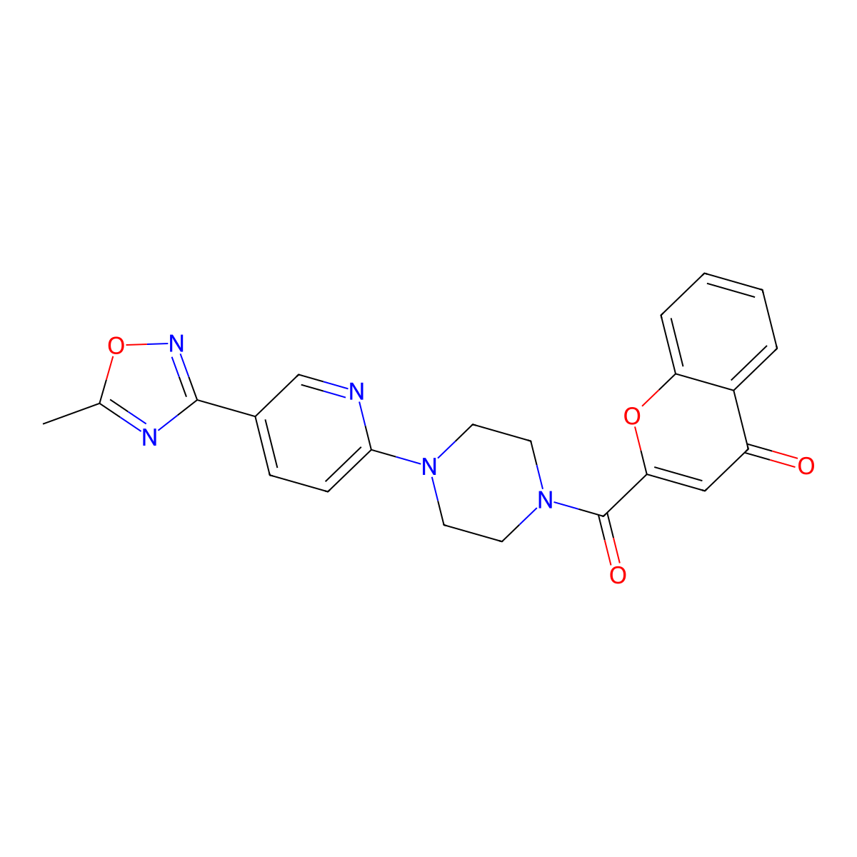 2-(4-(5-(5-methyl-1,2,4-oxadiazol-3-yl)pyridin-2-yl)piperazine-1-carbonyl)-4H-chromen-4-one molecular structure, CAS 1235061-94-5
