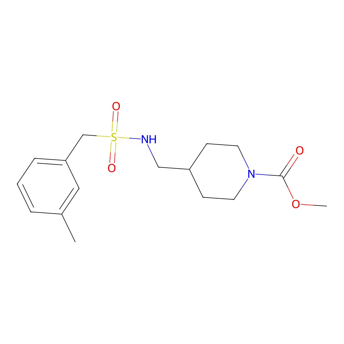 Methyl 4-{[(3-methylphenyl)methanesulfonamido]methyl}piperidine-1-carboxylate molecular structure, CAS 1235062-13-1