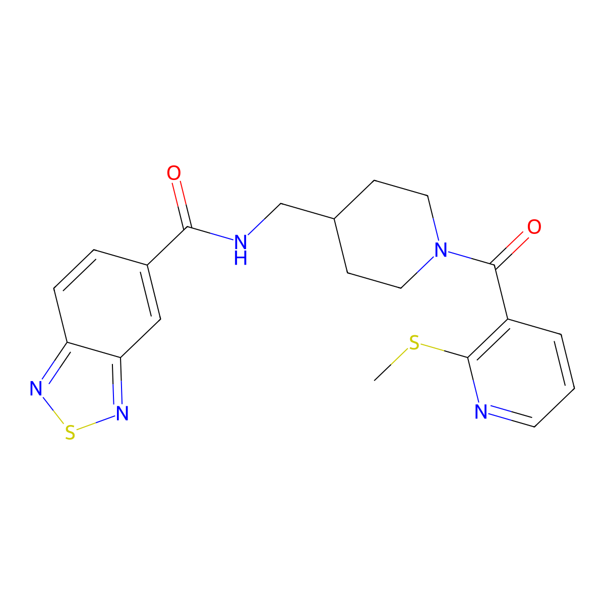 N-((1-(2-(methylthio)nicotinoyl)piperidin-4-yl)methyl)benzo[c][1,2,5]thiadiazole-5-carboxamide molecular structure, CAS 1235062-42-6