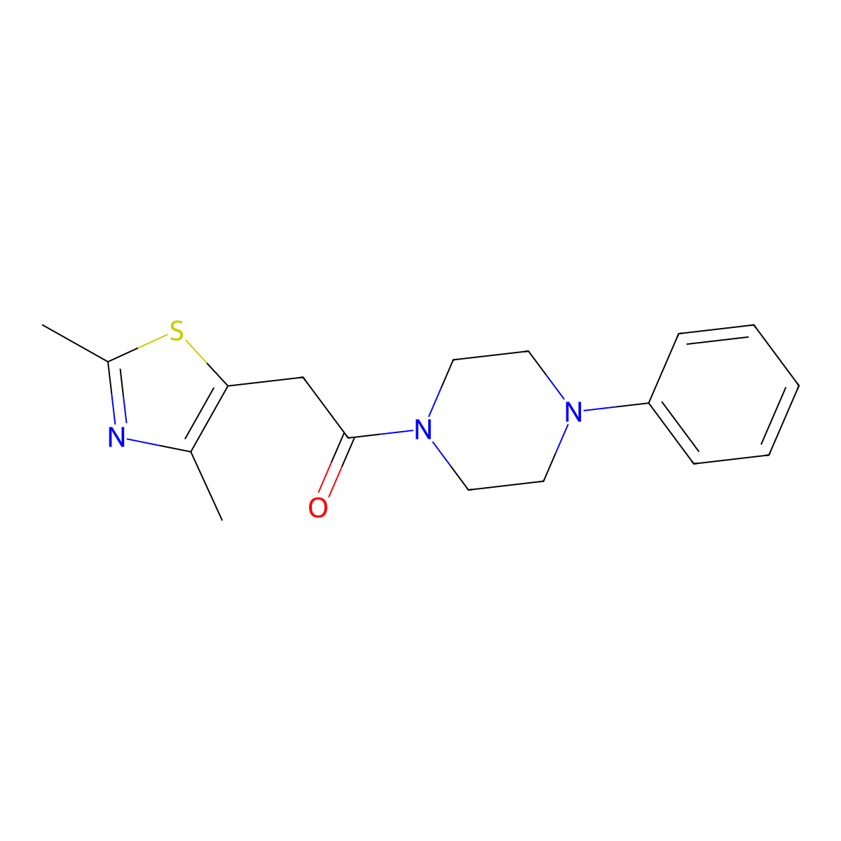 2-(2,4-Dimethylthiazol-5-yl)-1-(4-phenylpiperazin-1-yl)ethanone molecular structure, CAS 1235063-69-0