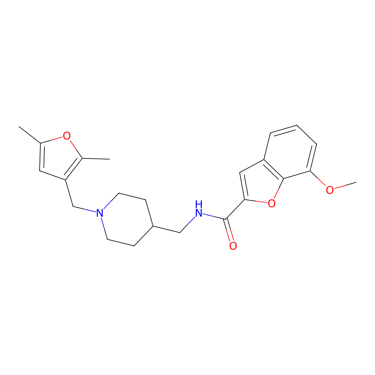 N-((1-((2,5-dimethylfuran-3-yl)methyl)piperidin-4-yl)methyl)-7-methoxybenzofuran-2-carboxamide molecular structure, CAS 1235063-88-3