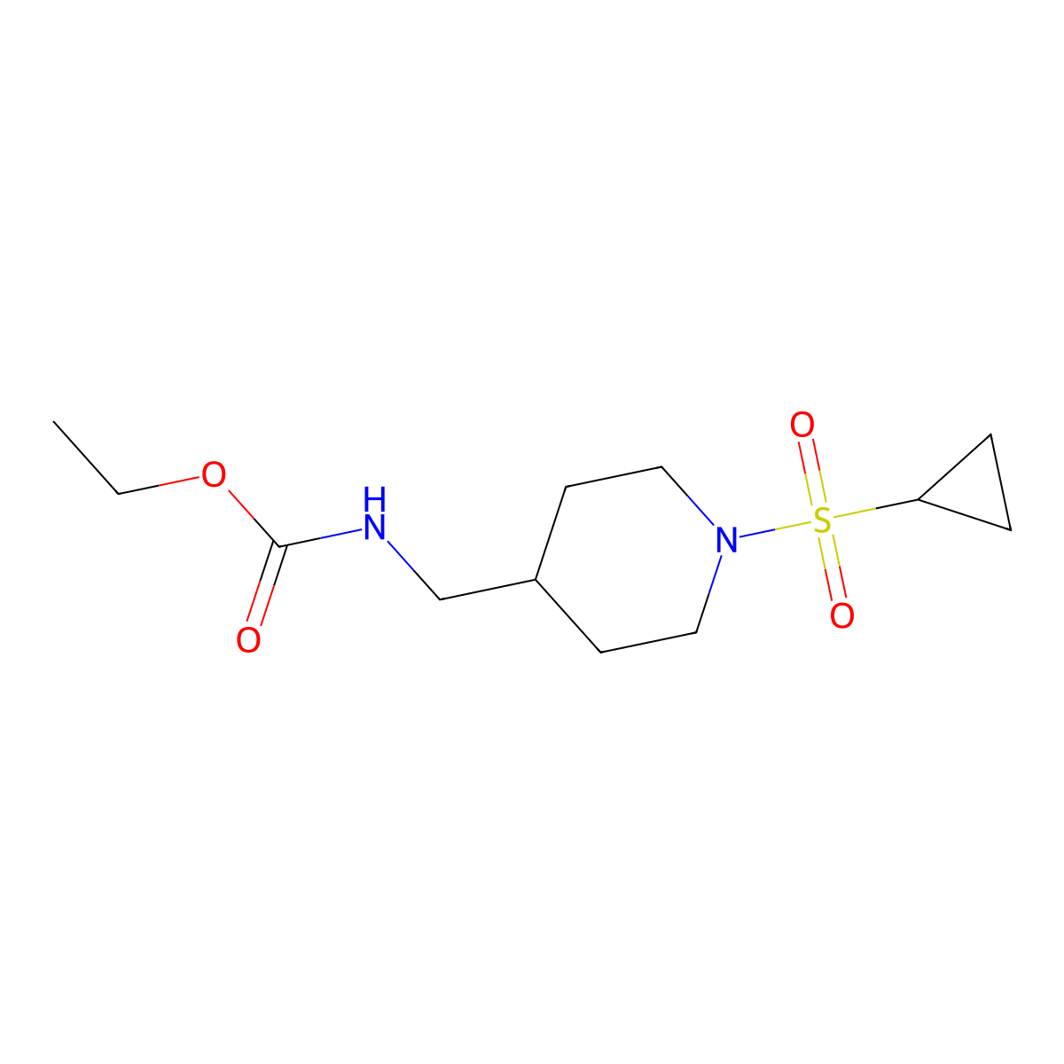 Ethyl ((1-(cyclopropylsulfonyl)piperidin-4-yl)methyl)carbamate molecular structure, CAS 1235064-63-7