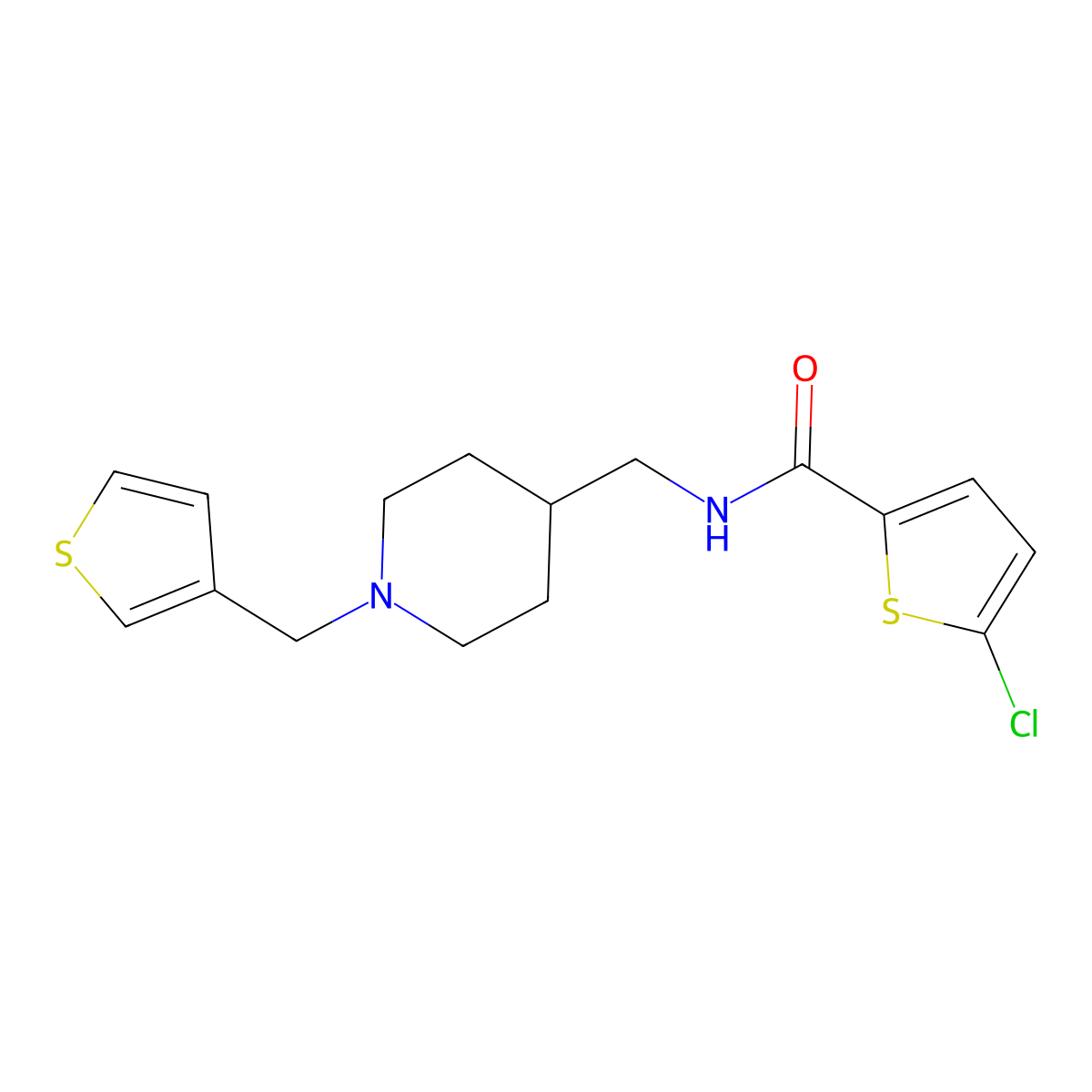5-chloro-N-((1-(thiophen-3-ylmethyl)piperidin-4-yl)methyl)thiophene-2-carboxamide molecular structure, CAS 1235064-64-8