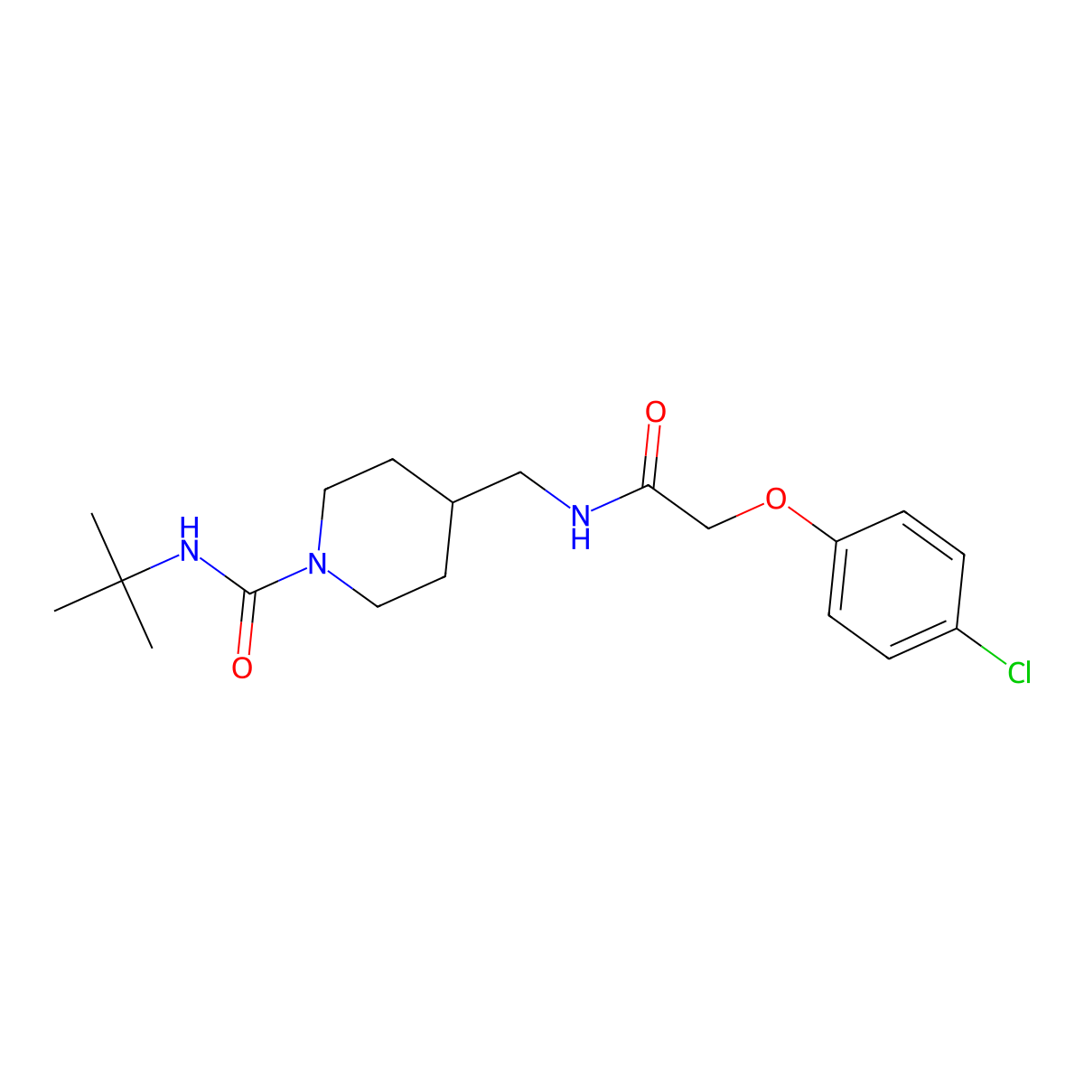 N-(tert-butyl)-4-((2-(4-chlorophenoxy)acetamido)methyl)piperidine-1-carboxamide molecular structure, CAS 1235064-96-6
