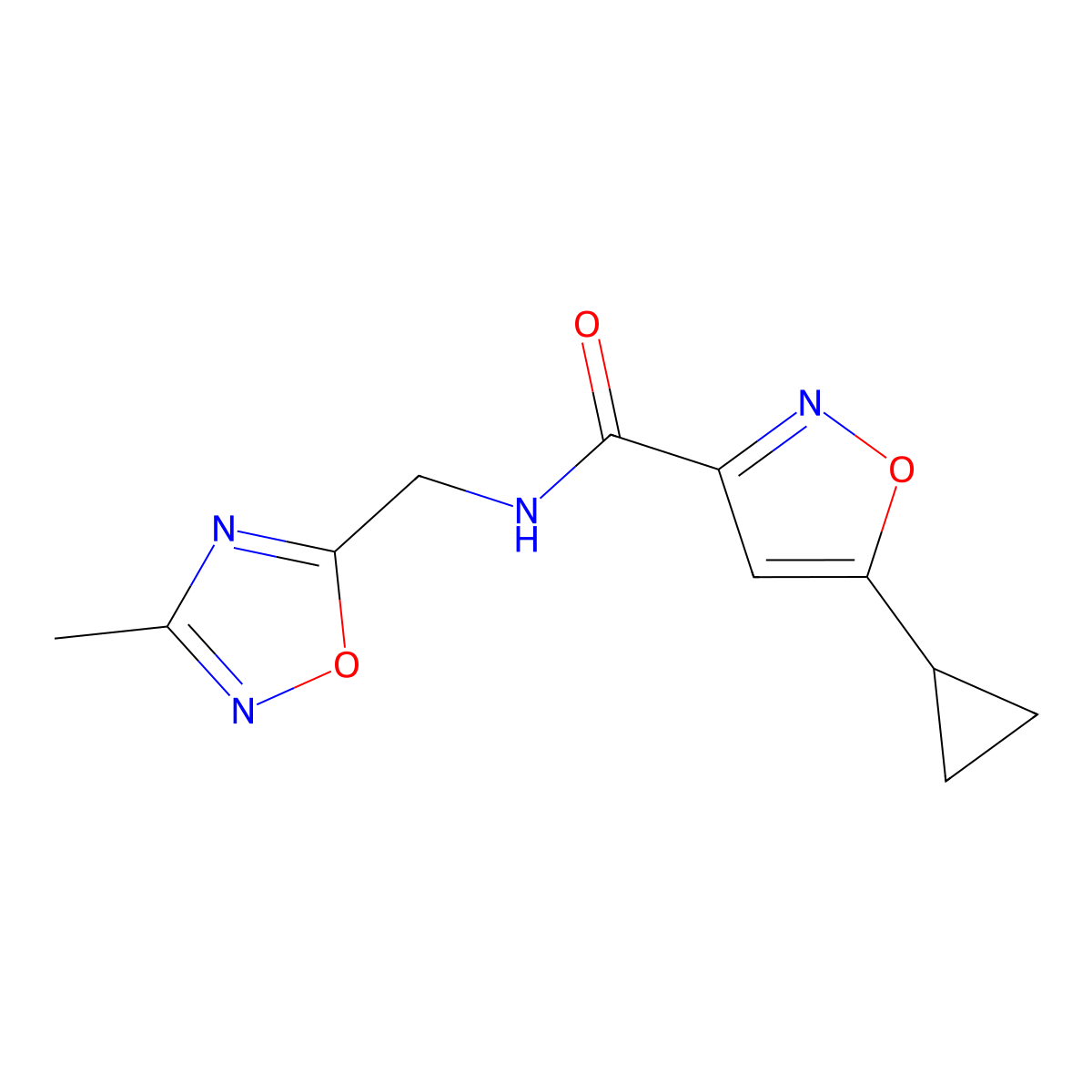 5-cyclopropyl-N-((3-methyl-1,2,4-oxadiazol-5-yl)methyl)isoxazole-3-carboxamide molecular structure, CAS 1235066-50-8
