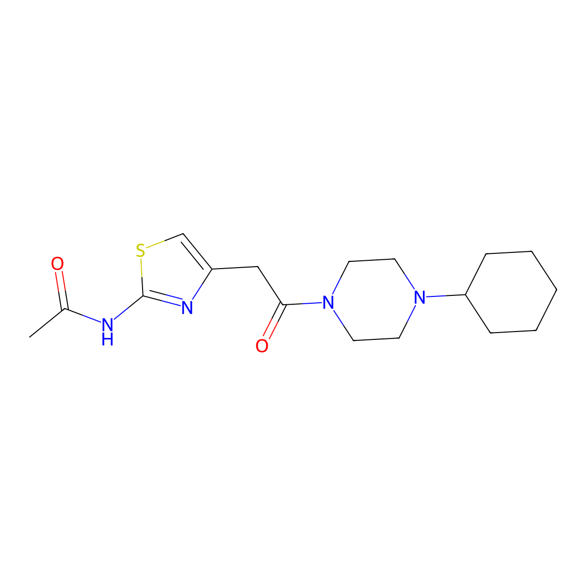 N-(4-(2-(4-cyclohexylpiperazin-1-yl)-2-oxoethyl)thiazol-2-yl)acetamide molecular structure, CAS 1235066-89-3