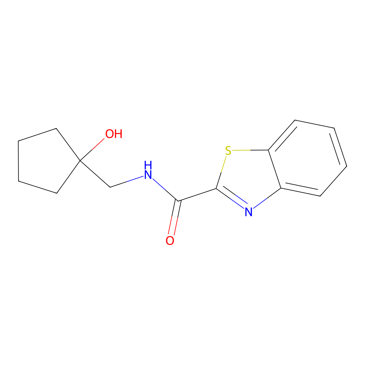 N-((1-hydroxycyclopentyl)methyl)benzo[d]thiazole-2-carboxamide molecular structure, CAS 1235067-15-8