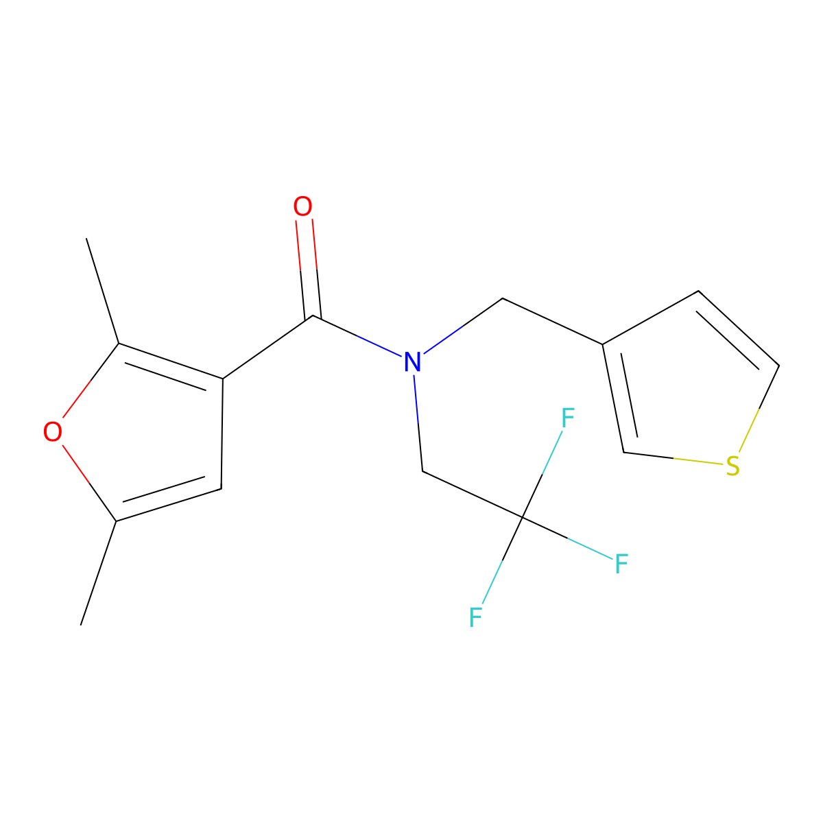 2,5-dimethyl-N-(thiophen-3-ylmethyl)-N-(2,2,2-trifluoroethyl)furan-3-carboxamide molecular structure, CAS 1235068-02-6