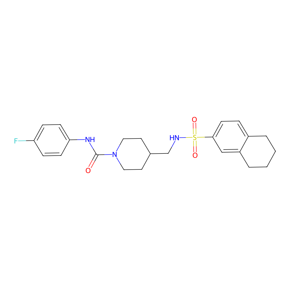 N-(4-fluorophenyl)-4-[(5,6,7,8-tetrahydronaphthalene-2-sulfonamido)methyl]piperidine-1-carboxamide molecular structure, CAS 1235068-75-3