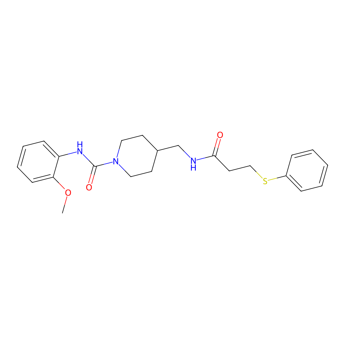 N-(2-methoxyphenyl)-4-((3-(phenylthio)propanamido)methyl)piperidine-1-carboxamide molecular structure, CAS 1235068-77-5