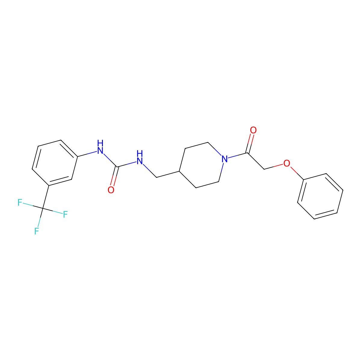 1-((1-(2-Phenoxyacetyl)piperidin-4-yl)methyl)-3-(3-(trifluoromethyl)phenyl)urea molecular structure, CAS 1235070-57-1