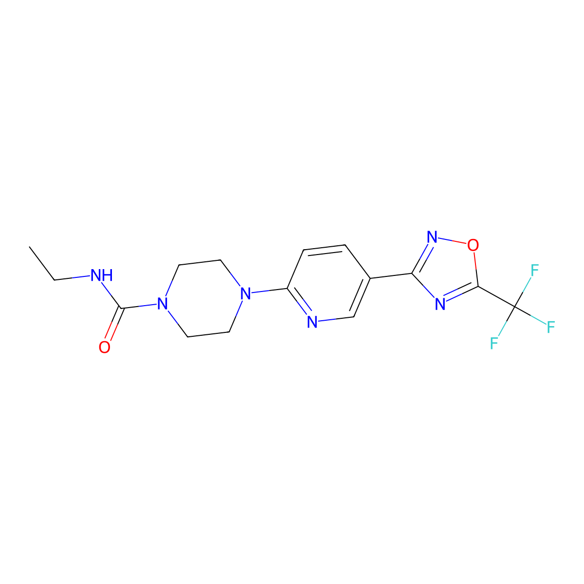N-ethyl-4-{5-[5-(trifluoromethyl)-1,2,4-oxadiazol-3-yl]pyridin-2-yl}piperazine-1-carboxamide molecular structure, CAS 1235071-33-6