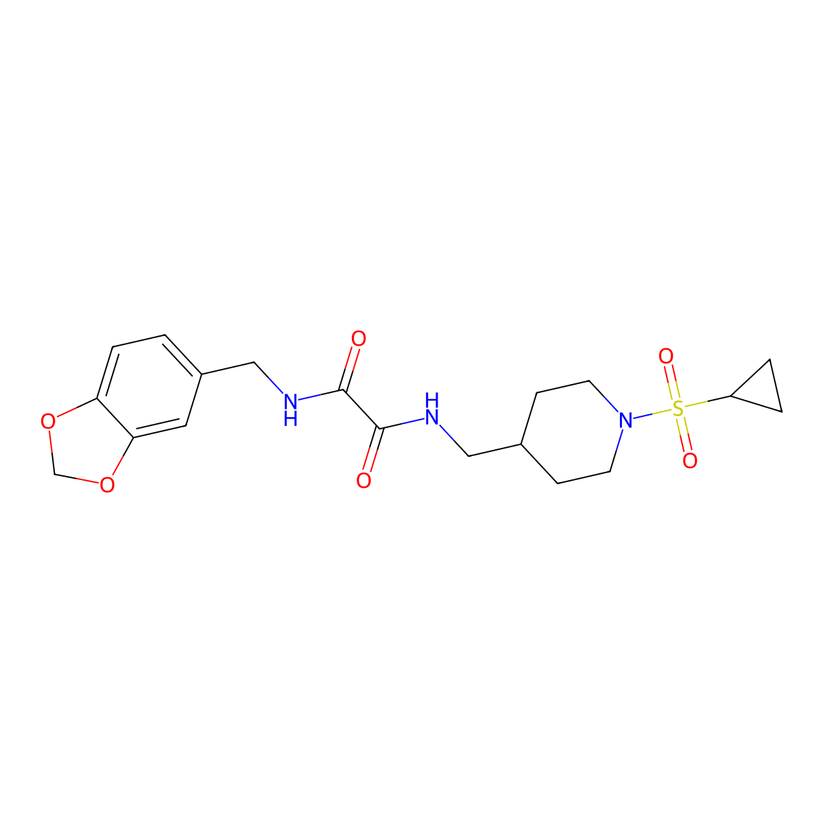 N1-(benzo[d][1,3]dioxol-5-ylmethyl)-N2-((1-(cyclopropylsulfonyl)piperidin-4-yl)methyl)oxalamide molecular structure, CAS 1235071-44-9