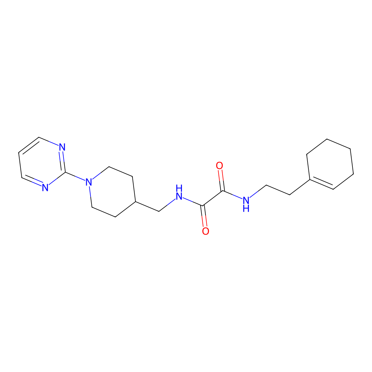 N1-(2-(cyclohex-1-en-1-yl)ethyl)-N2-((1-(pyrimidin-2-yl)piperidin-4-yl)methyl)oxalamide molecular structure, CAS 1235071-89-2