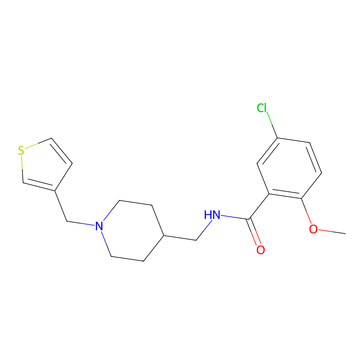 5-chloro-2-methoxy-N-((1-(thiophen-3-ylmethyl)piperidin-4-yl)methyl)benzamide molecular structure, CAS 1235071-99-4