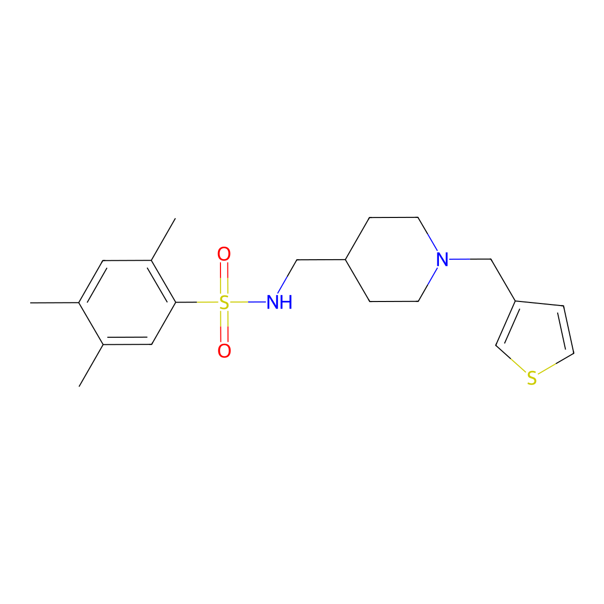 2,4,5-trimethyl-N-((1-(thiophen-3-ylmethyl)piperidin-4-yl)methyl)benzenesulfonamide molecular structure, CAS 1235072-31-7