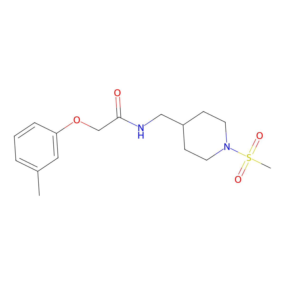 N-((1-(methylsulfonyl)piperidin-4-yl)methyl)-2-(m-tolyloxy)acetamide molecular structure, CAS 1235073-01-4