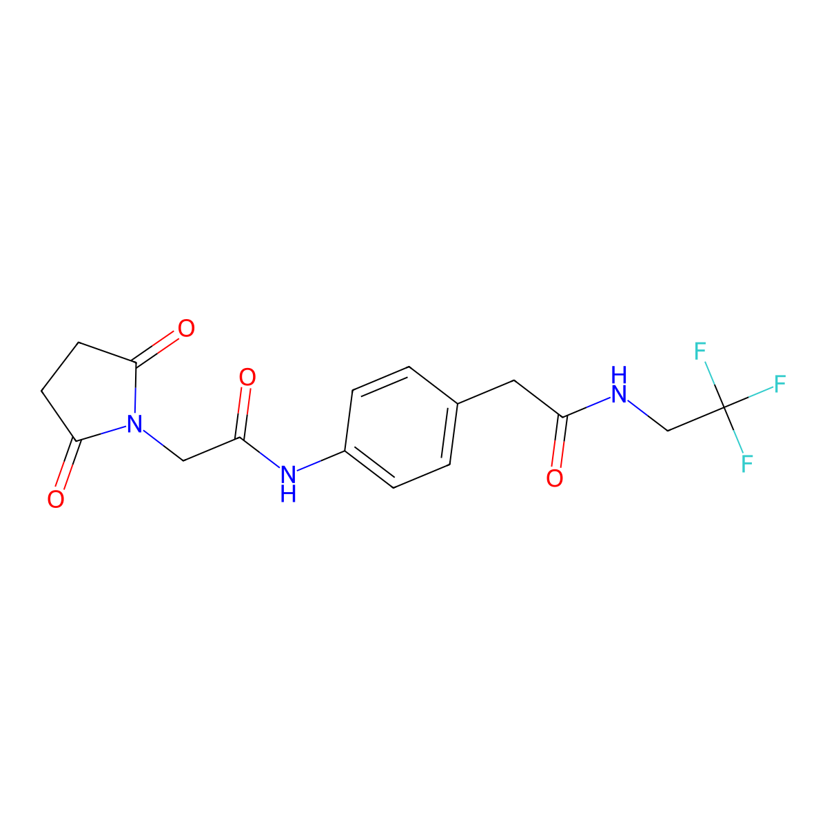 2-(2,5-dioxopyrrolidin-1-yl)-N-(4-(2-oxo-2-((2,2,2-trifluoroethyl)amino)ethyl)phenyl)acetamide molecular structure, CAS 1235073-73-0