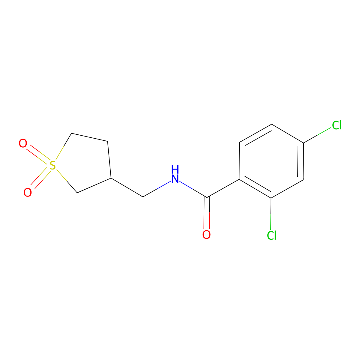 2,4-dichloro-N-((1,1-dioxidotetrahydrothiophen-3-yl)methyl)benzamide molecular structure, CAS 1235073-99-0