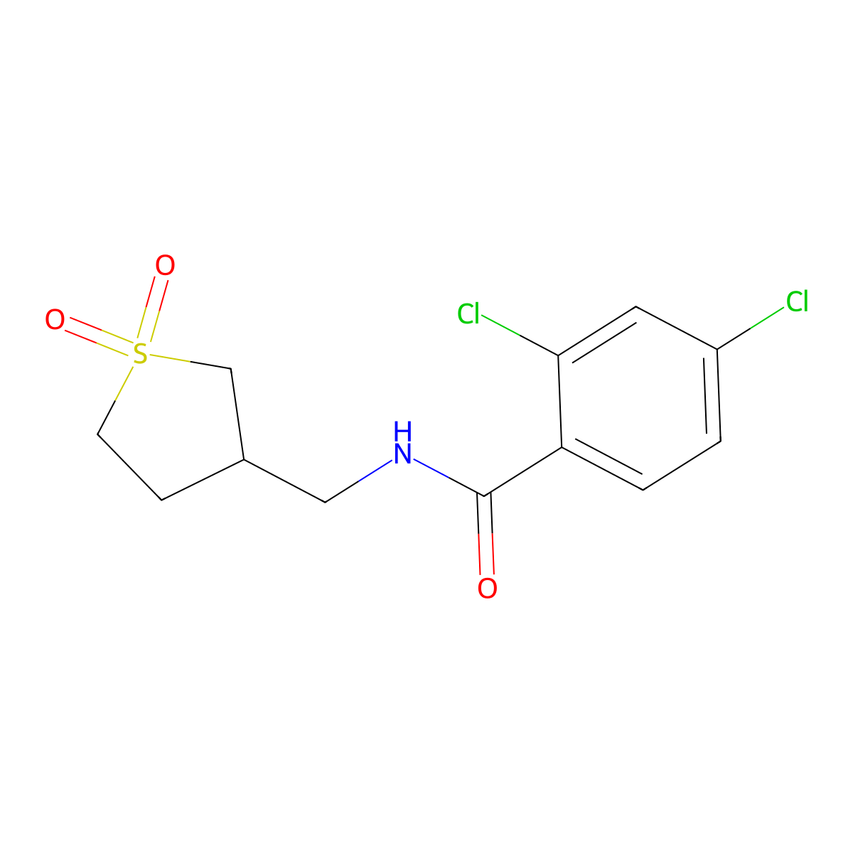 2,4-dichloro-N-((1,1-dioxidotetrahydrothiophen-3-yl)methyl)benzamide molecular structure, CAS 1235073-99-0