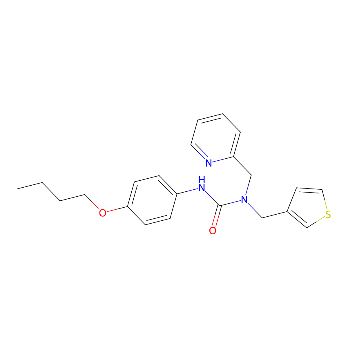 3-(4-Butoxyphenyl)-1-(pyridin-2-ylmethyl)-1-(thiophen-3-ylmethyl)urea molecular structure, CAS 1235074-81-3