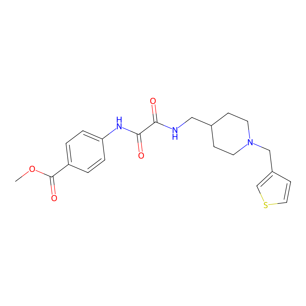 Methyl 4-(2-oxo-2-(((1-(thiophen-3-ylmethyl)piperidin-4-yl)methyl)amino)acetamido)benzoate molecular structure, CAS 1235075-11-2