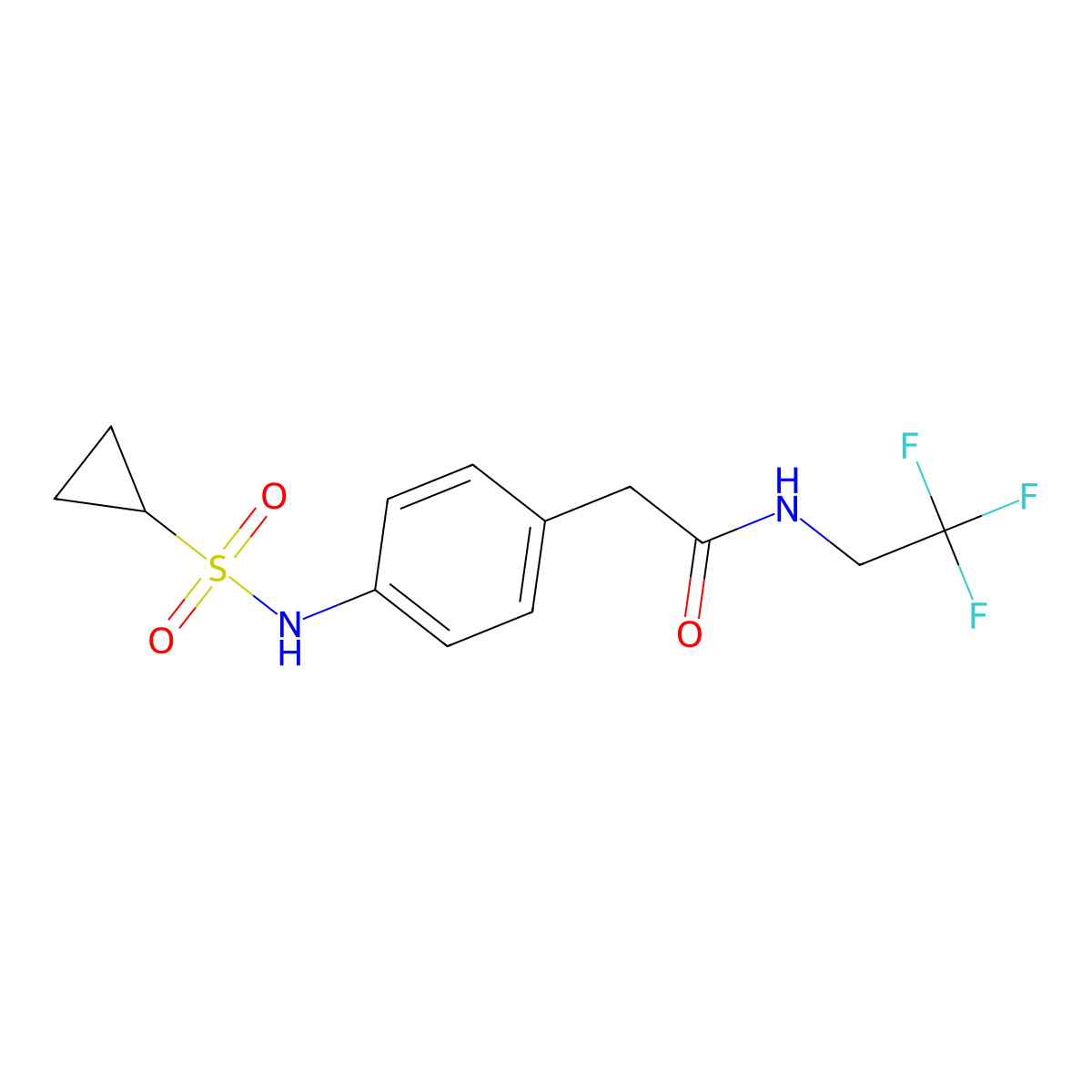 2-(4-(cyclopropanesulfonamido)phenyl)-N-(2,2,2-trifluoroethyl)acetamide molecular structure, CAS 1235075-15-6