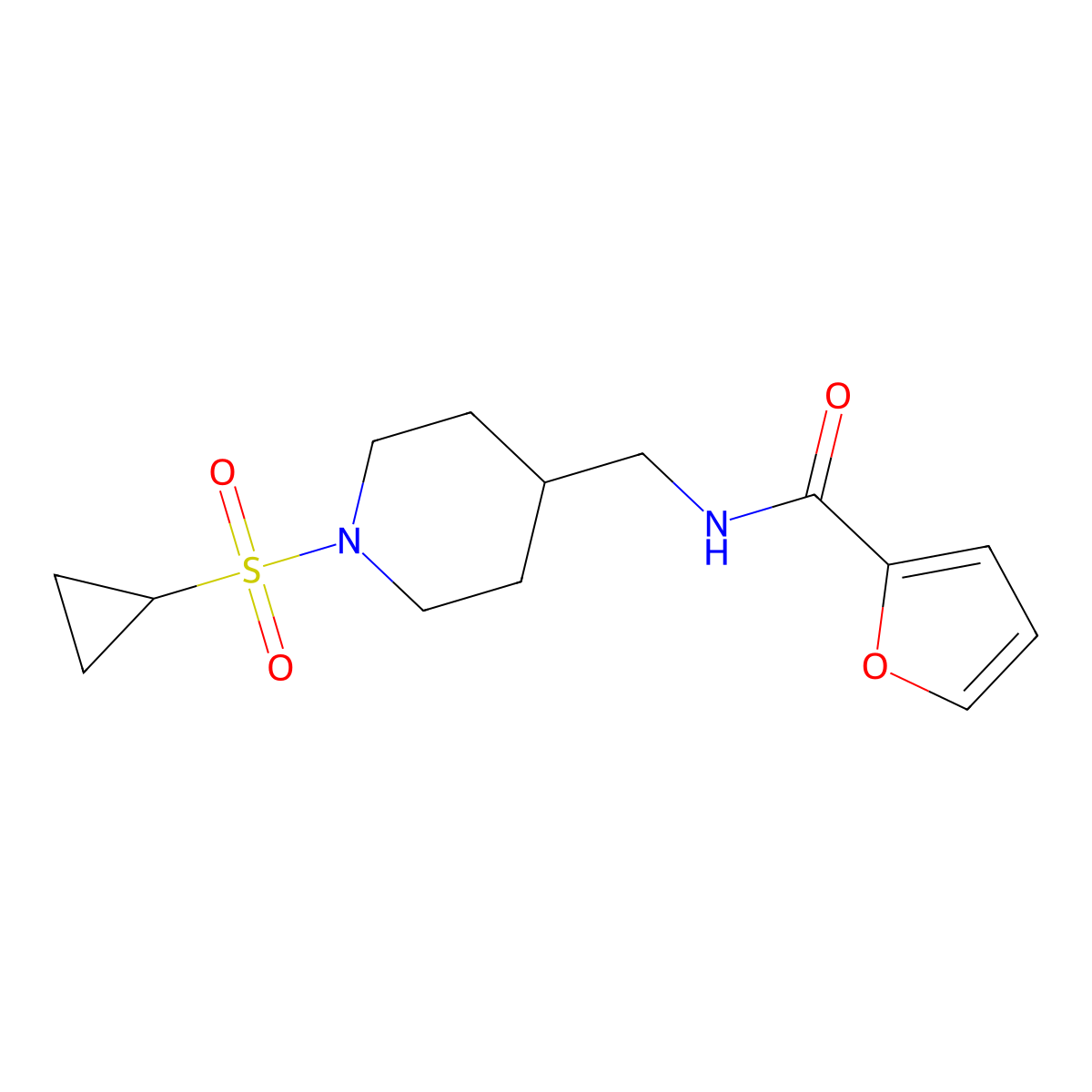 N-((1-(cyclopropylsulfonyl)piperidin-4-yl)methyl)furan-2-carboxamide molecular structure, CAS 1235075-60-1
