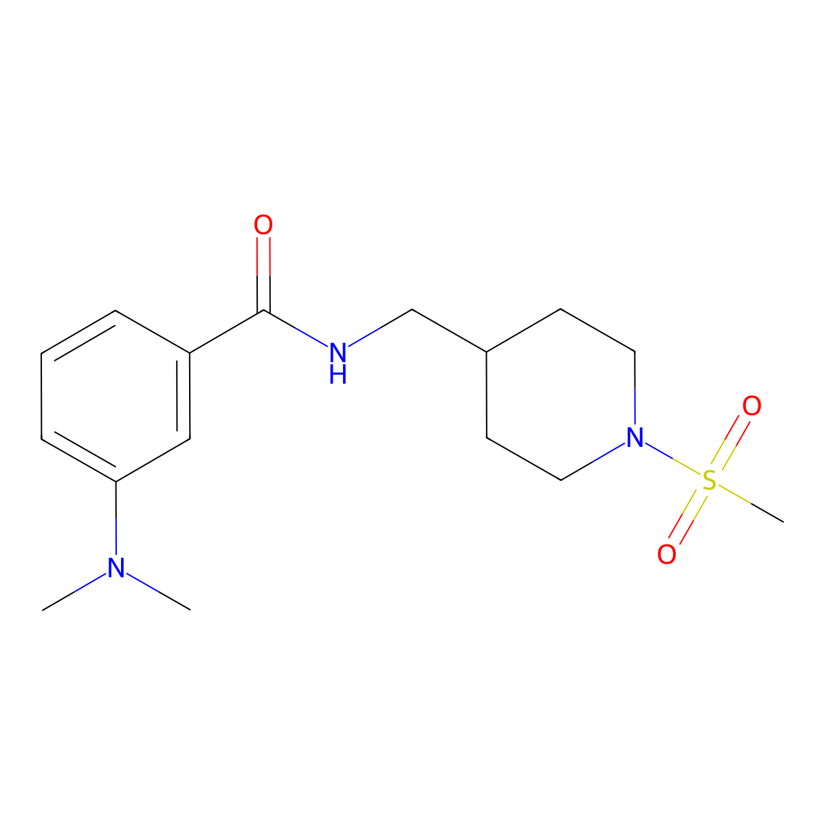 3-(dimethylamino)-N-((1-(methylsulfonyl)piperidin-4-yl)methyl)benzamide molecular structure, CAS 1235075-97-4