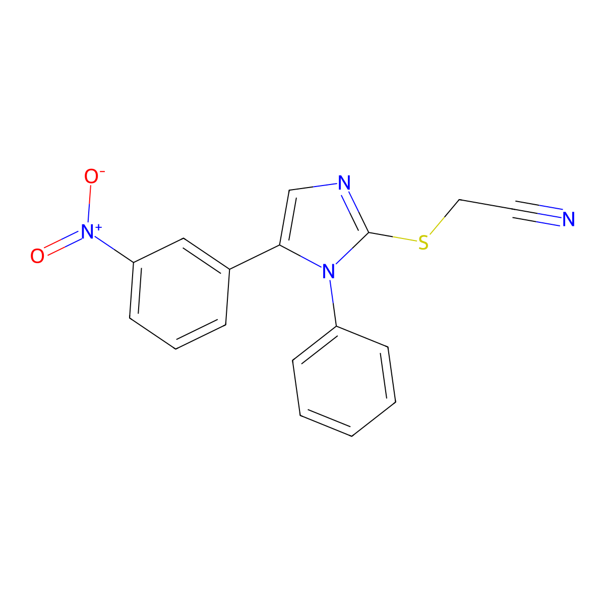 2-((5-(3-nitrophenyl)-1-phenyl-1H-imidazol-2-yl)thio)acetonitrile molecular structure, CAS 1235076-08-0