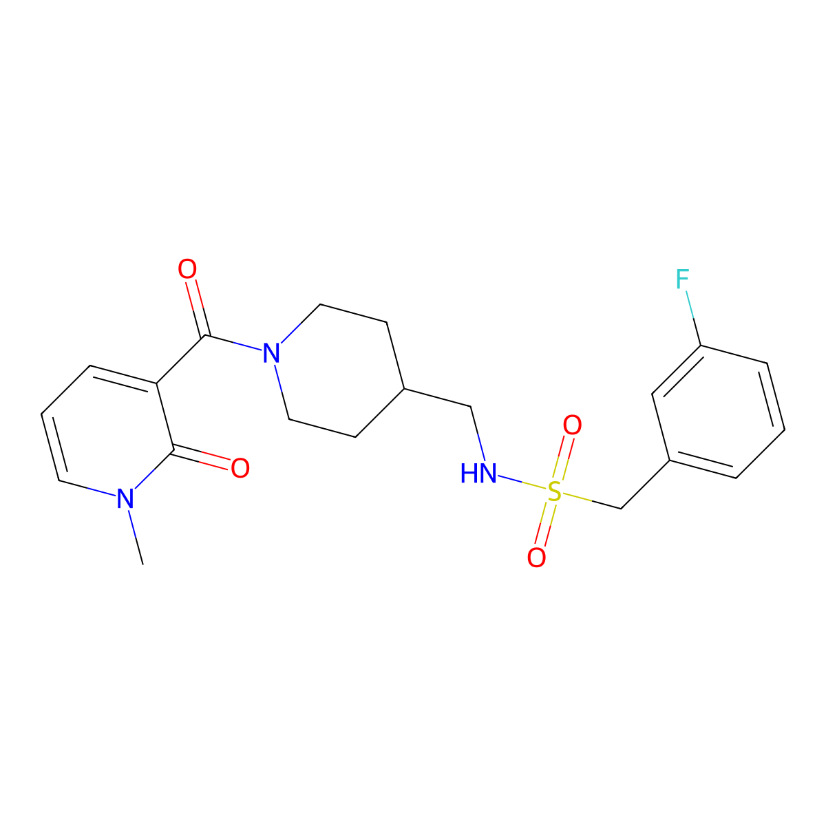 1-(3-fluorophenyl)-N-{[1-(1-methyl-2-oxo-1,2-dihydropyridine-3-carbonyl)piperidin-4-yl]methyl}methanesulfonamide molecular structure, CAS 1235076-90-0